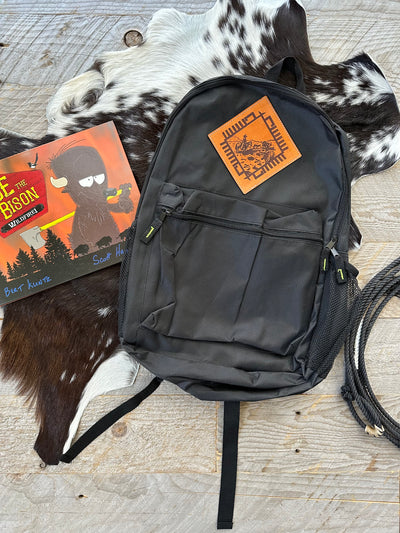 Leather top patch backpack
