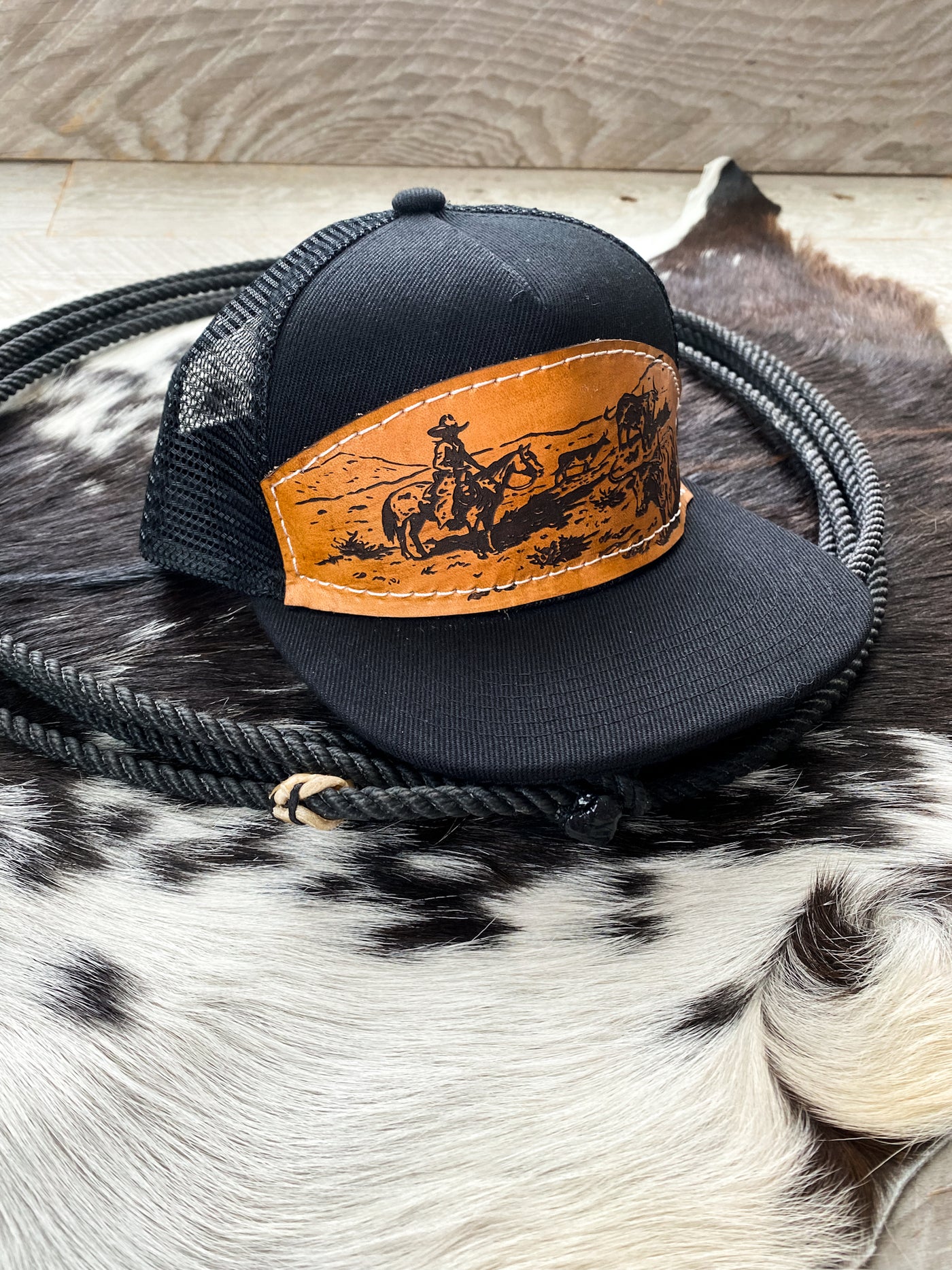Callin' Cattle Leather Patch Hat
